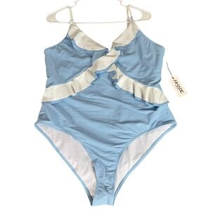 AIMAGE Light Blue Ruffle V-Neck One Piece Swimsuit Plus Size‎ 2XL NWT